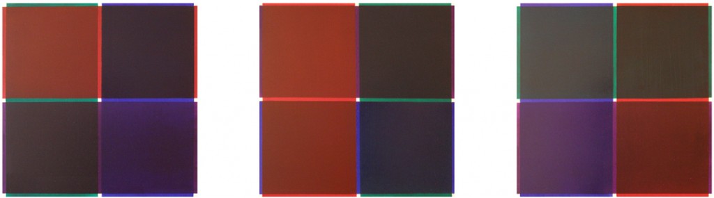 Dark Red, Green, Blue and Purple Triptych